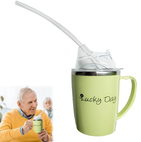 LUFEIS Adult Sippy Cup, 350ml Spill Proof Adult Sippy Cup with Handle and 30cm Straw, Beakers for Elderly, 3-in-1 Stainless Steel Dysphagia Cups, Anti Choke Safe Drinking Cups for Disabled Adults