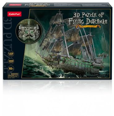 CubicFun 660527 3D Puzzle, Flying Dutchman LED, leuchtendes Piratenschiff, Schiff des Fliegenden Holländers, Modellbausatz mit 360 Teilen, Modellbau ab 10 Jahren, Grün