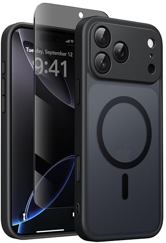Magnetic Case for iPhone 17 Pro Max with Privacy Screen Protector [Compatible with MagSafe][Camera Protection][Military-Grade][Camera Control Cover]Translucent Matte 17 ProMax Phone Case,Black