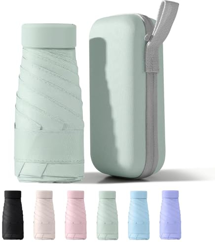 PHIEZC Mini ultralätt fickparaply, hopfällbart reseparaply, fickparaply, regn- och solskydd UPF50+, bärbart och bekvämt, Grön frukt