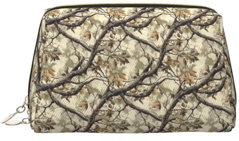 GVYGVY Bolsa de maquillaje de viaje grande – Bolsa de cosméticos de piel de PVC con estampado de árbol de camuflaje para mujeres con cremallera, bolsa de maquillaje portátil resistente al agua para el
