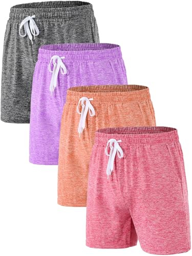 Mexholin 4 Pack Girls Sports Shorts with Pockets Girls Cycling Shorts Summer Casual Kids School PE Athletic Short for Gym Dance Running