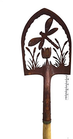 Crispe home & garden Edelrost Deko-Schaufel mit Regenmesser - Libelle 3D - Gartendekoration für außen, Höhe: 180 cm