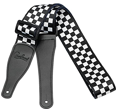 BestSounds Checkerboard Guitar Strap & Leather Ends Guitar Shoulder Strap, Suitable For Bass, Electric & Acoustic Guitars (Black and White Checkered)
