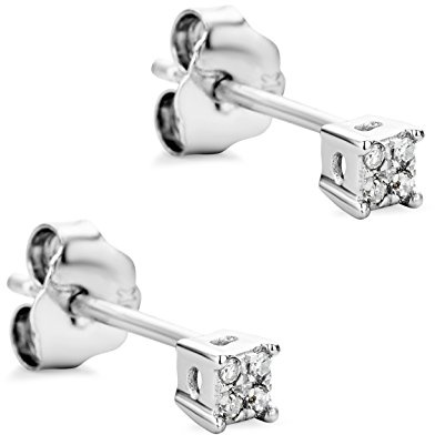 Orovi Orecchini Donna Oro Bianco 9KT Orecchini a Lobo Punto Luce e Diamanti naturali, gioiello anallergico confezionato in un elegante astuccio portagioie