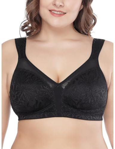 Deyllo Women's Minimizer Bra Wireless Plus Size Bra Full Coverage Comfort Everyday Bra Non Padded Black