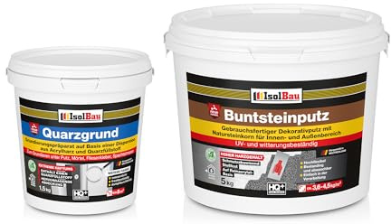 Isolbau - Buntsteinputz für Außen und Innen (Weiß, Grau, Schwarz) 5 kg - BP30 Mosaikputz Dekorationsputz Frostsicher, Wasserfest, Stoßfest - mit Quarzgrund 1,5 kg