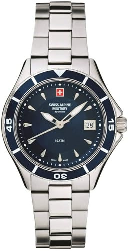 Swiss Alpine Military Damen-Armbanduhr Analog Quarz 7740.1 Edelstahl, Stahl/Stahl/Blau – 1135sam, Armband