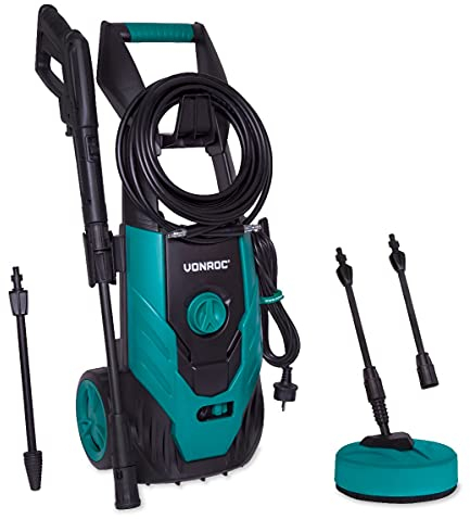 VONROC Hochdruckreiniger 140bar - Fassadenreiniger für mittlere Reinigungsarbeiten [1800W] - Durchfluss [420 l/h], Reinigungstank, Aluminium Pumpe - inkl. Terassenreiniger