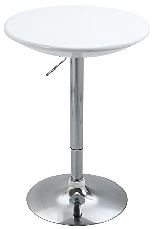 HOMCOM Modern Round Bar Table Adjustable Height Home Pub Bistro Desk Swivel Painted Top with Silver Steel Leg and Base, White
