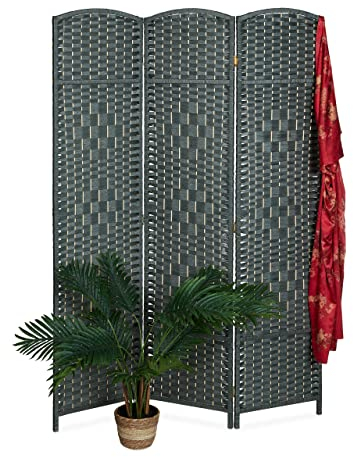Relaxdays Paravento a 3 Pannelli, Divisore Pieghevole in Legno, HxL: 170 x 120 cm, Separé per Ambienti Interni, Grigio