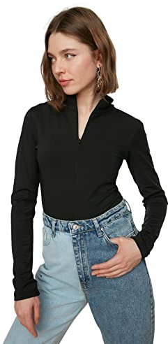 Trendyol Body en Tricot uni avec Fermeture éclair pour Femme, Noir, XS
