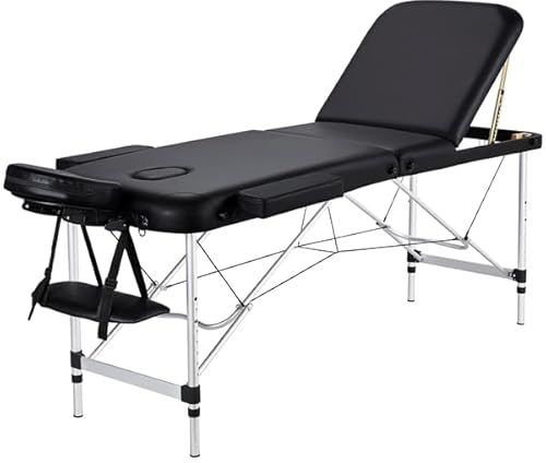 Yaheetech Lettino da Massaggio 3 Zone Pieghevole Portatile Alluminio 213 x 60 cm Fisioterapia Altezza Regolabile Poggiatesta e Braccioli Staccabili Portata 250 kg con Borsa da Trasporto