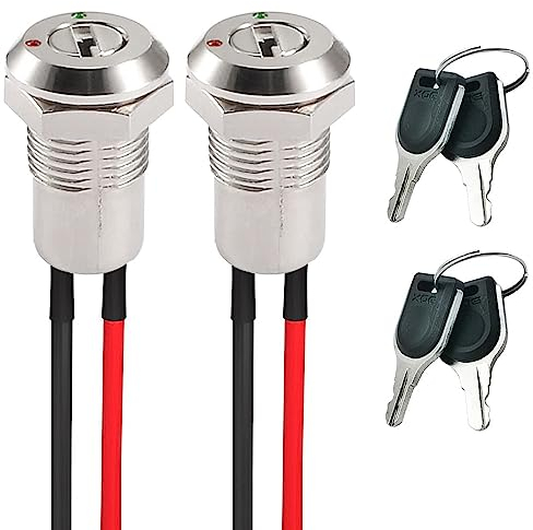 GUUZI 2er-Pack vorverdrahteter 12-mm-Schlüsselschalter, Ein-/Aus-Schlüsselschalter aus Metall, 0-250-V-Schloss-Aufrechterhaltungs-Verriegelungsschlüsselschalter
