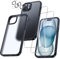 UniqueMe für iPhone 15 Hülle, 5-in-1-Set Handyhülle für iPhone 15 Case Rundumschutz Schutzhülle Cover, 1 Handyhülle & 2 Schutzfolie & 2 Kameraschutz - Schwarz