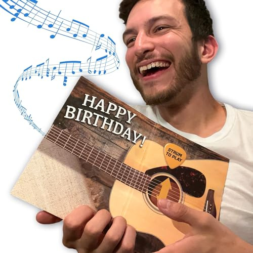 Interactive Music Birthday Card - Playable Musical Birthday Cards for Men, Unique Gift for Guitar Players, Drummers & Pianist, Musician Friends & Son, Musical Instrument Touch to Play (Guitar)