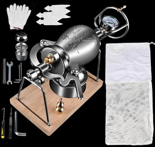 FLTRGO Popcorn Maker Machine Mini Stainless Steel Professional Roasting Popcorn Machine With Gaug Manual Crank Handle Gas Heating Slow Boost,silver