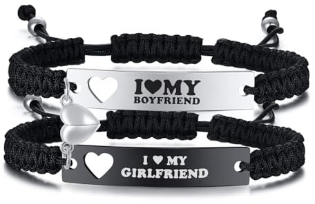 MPRAINBOW Heart Matching Couples Bracelets, Adjustable Braided I Love My Boyfriend Girlfriend Long Distance Relationship Bracelets Gift, Lovers His Hers Promise Jewelry Christmas Birthday Gifts