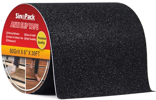 SinoPack Anti Slip Tape Black 6Inch x 30FT Non Skid Tape, Best Grip Non Slip Strips Tape High Traction Friction Abrasive Adhesive for Stairs Step Indoor Outdoor