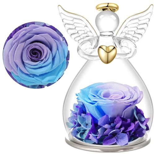 Yamonic Ewige Rose Engel Geschenke für Mama,Ewige Rose im Glas Engel Figur Geschenke für Frauen,Engel mit Rose Geburtstagsgeschenk für Frauen,Oma Geschenk,Schutzengel Weihnachten Muttertagsgeschenk