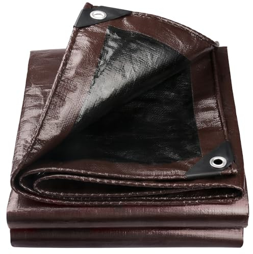 Onarway Tarpaulin Waterproof Heavy Duty: 3m x 4m 150GSM Waterproof Ground Sheet with Reinforced Grommets - Multipurpose Tarp Gover For Outdoor - Brown Black