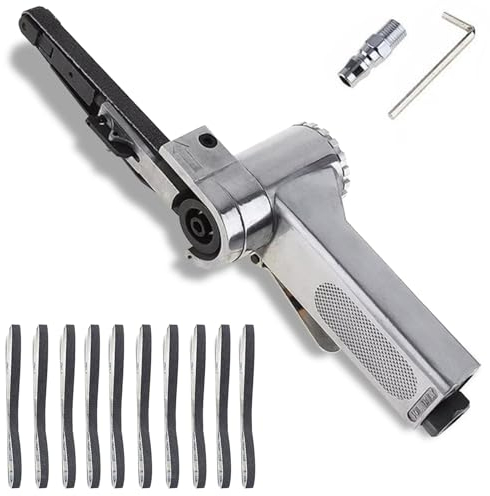 Lijadora de Banda de 16000 rpm, Lijadora de Banda Aire10 mm 330 mm con 10 Bandas, Mango Giratorio de 360 °, Lijado Pulido de Varios Vehículos-Herramienta Neumática