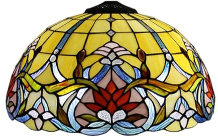 errzom 16 Tiffany Lamp Shade Replacement Only Baroque Style Stained Glass Yellow Mahogany Elegant Shades Vintage Antique Traditional Light Cover Accessories for Table Lamp Floor Lamp