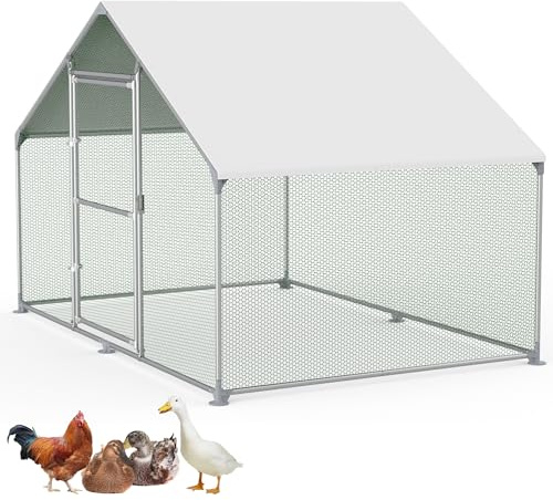 FIVMEN Frihjulsbur 3 x 2 x 2 m, voljär, hönshus i metall 6 m², fågelbur med solskydd, tak, hönsstaket, dörr och spärr, frihjul, hönsburar, stabila hönshus för små