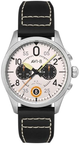 AVI-8 Spitfire Lock - Orologio cronografo da pilota per uomo, movimento al quarzo giapponese, cassa in acciaio inossidabile da 42 mm, cinturino in pelle, resistente all'acqua, 50 m, AV-4089