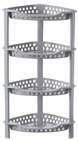 Qualiware Triangle Corner Shower Caddy 4 Tier Small | Bathroom Storage Holder Corner Organizer | Standing Shelf Rack Rustproof Bathroom Storage Unit | 21(D) x 28.6(W) x 50.8(H) cm Grey