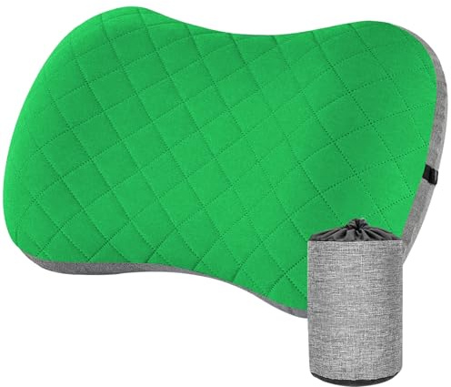 WDAFLG Cuscino Campeggio in TPU, Cuscino da Viaggio Gonfiabile Comodo e Regolabile, Federa in Cotone Rimovibile, Cuscino Portatile Traspirante, per Pisolini, Campeggio, Viaggi e Regali, Verde