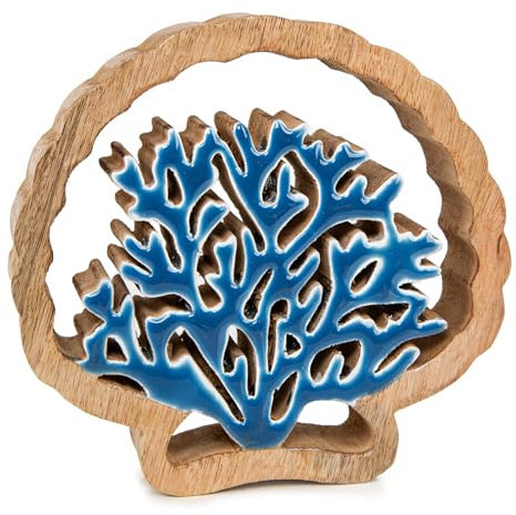 Logbuch-Verlag Corallo Figura Decorativa Legno Turchese Bagno Decorazione Regalo Marino 18 x 4 x 17 cm Mare Costa Subacquea