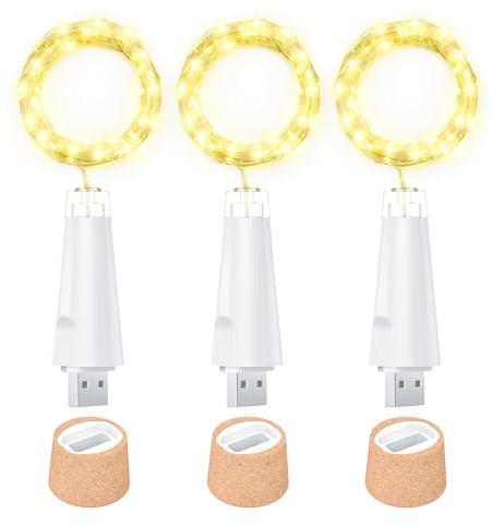 Ceepko Luci Bottiglia USB Ricaricabile LED Sughero 20 LED Filo Rame per Decorazione Bottiglia Vino Tavolo Festa Fai da Te