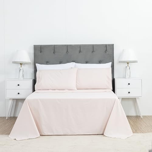 Dreamology Set Lenzuola 100% Cotone Percalle – T200 Fili, Design Ricamato, Set 4 Pezzi con Lenzuolo Sopra, Lenzuolo con Angoli e 2 Federe – Morbido, Traspirante e Resistente (Rosa, Matrimoniale)