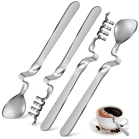 CONGARTENO Confezione Da 4 Cucchiaini Per Mescolare Il in Acciaio Inox Con Manico Curvo Per Tè E Dessert