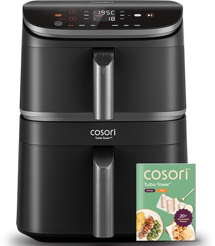 COSORI Airfryer, Heißluftfritteuse 2 Kammern, 10,8L Heissluftfritteuse mit TurboBlaze-Technologie, ultra knusprig & perfekt für Brot, inkl. Rezeptheft & Grillrost
