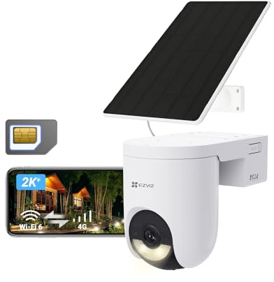 EZVIZ 4G LTE Camera Surveillance WiFi exterieure sans Fil avec Panneau Solaire 2K+,Carte SIM Incluse,4G/Wi-FI basc.Auto,ModeAOV,Détection Humaine/Véhicule,360° PTZ,Vision Nocturne Couleur,HB8 Lite 4G