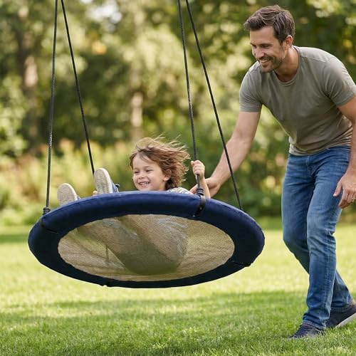 FRIEDO Nestschaukel Outdoor 90/110 cm I Netzschaukel bis 150 kg I Wasserabweisend & UV-beständiger Bezug I Höhenverstellbar I Rostfreier Stahlrahmen I Kein Ausbleichen I Korbschaukel schnell montiert