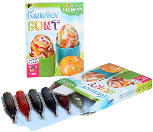 Heitmann 18-teiliges Set Eierfarben, flüssige Bunte Eierfarben für weiße und braune Eier (30ml - Flüssigfarbe Kunterbunt)