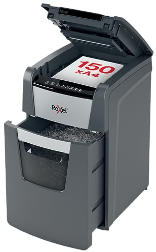 Rexel 2020150M Auto+ 150M – Destructeur de Documents Automatique Coupe Micro Sécurité P5, Capacité 150 Feuilles, Corbeille 44 litres Amovible