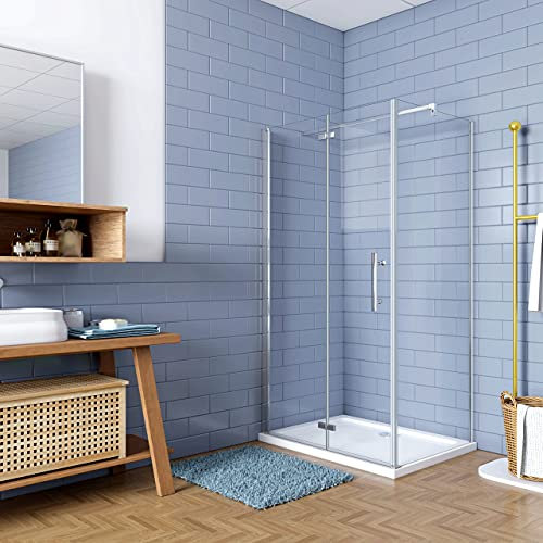 195cm Box Doccia Angolare Porta Battente Pieghevole con Parete Fissa 120x70cm in Vetro Temperato 6 mm Anticalcare Barra Stabilizzatrice da 140 cm Cromo Lucido