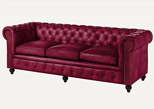 MASSIVMOEBEL24.DE Canapé 3 Places Rouge Chesterfield #403