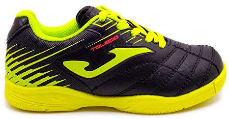 Joma Toledo Junior Indoor Soccer Shoes – Kids Indoor Soccer Cleats for Futsal & Gym Courts – Lightweight, Durable Youth Football Shoes with Non-Marking Sole & Supportive Fit Black/Neon Yellow
