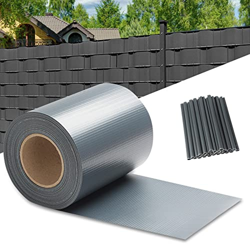 Yakimz Bandes brise-vue pour double mate, 50 mx19 cm, en PVC, avec 40 clips, film de clôture, brise-vent, opaque, protection contre le vent, 450 g/m², clôture double fil, anthracite