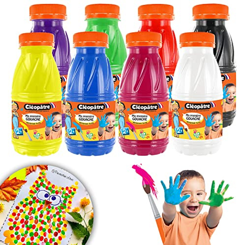 CLEOPATRE – Ma Première Gouache Baby 2-EN-1 - Peinture au Doigt Lavable pour Enfant Dès 2 Ans – 8 Couleurs – Pour Peindre au Pinceau et au Doigt - 250 ml