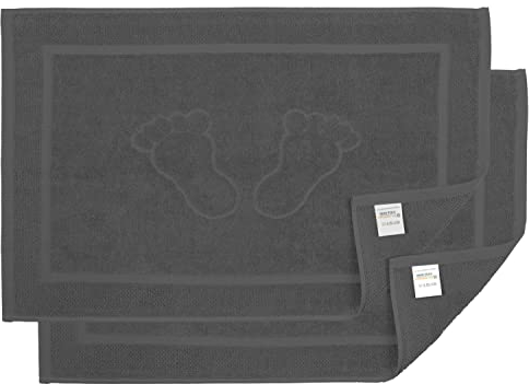 BANANALU 2 Stück Badvorleger Badematte Qualität 100% Baumwolle, Dunkel Grau (4015), 50x70cm, 700g/m2