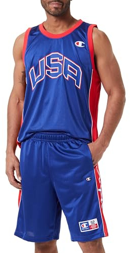 Champion Herren Legacy Retro Sport-Lateral Colorblock Polywarpknit Bermuda Shorts, Elektrisches Blau/Rot/Weiß, M