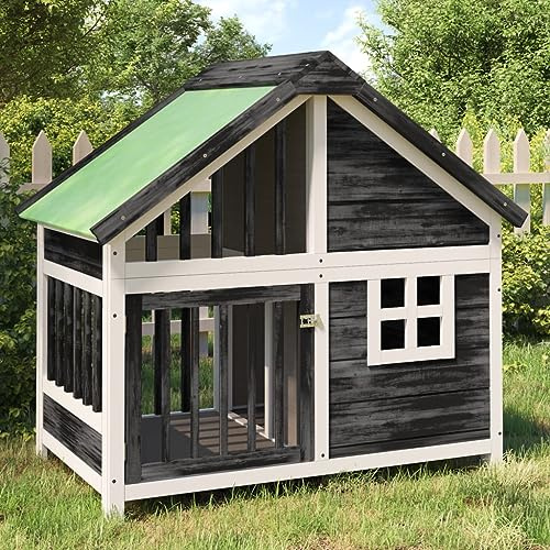 Festnight Caseta para Perros de Madera 96 x 60,5 x 87 cm Casa para Mascotas Refugio para Perros con Techo Asfáltico Impermeable Perrera Madera Balcón para Interior Exterior Gris, Blanco, Verde