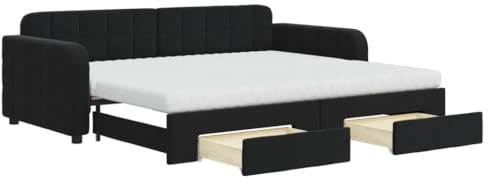 vidaXL Tagesbett, Ausziehbar Schlafsofa mit Schubladen Matratzen, Bettsofa Gästebett für Schlafzimmer Wohnzimmer, Sofa Bett Ausziehbett, Schwarz 90x200 cm Samt
