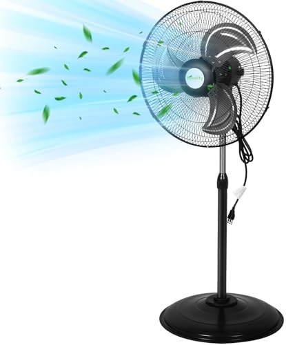hykolity 18 3850 CFM High Velocity Pedestal Oscillating Fan, 3-Speed Heavy Duty Industrial Metal Standing Fan with Aluminum Blades for Garage, Warehouse, Commercial and Residential